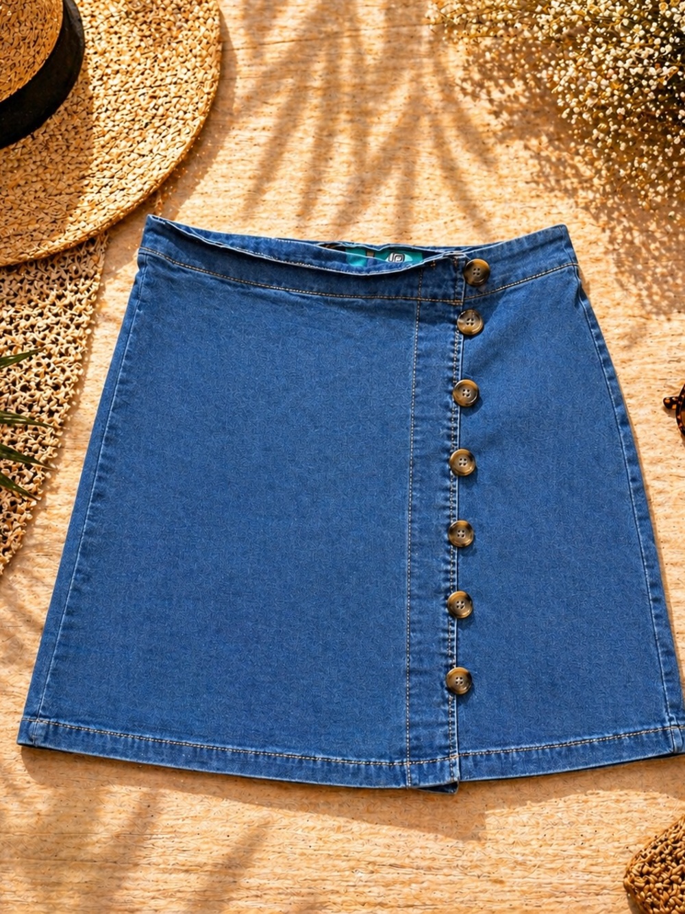 Classic Button-Front Denim Skirt - Blue